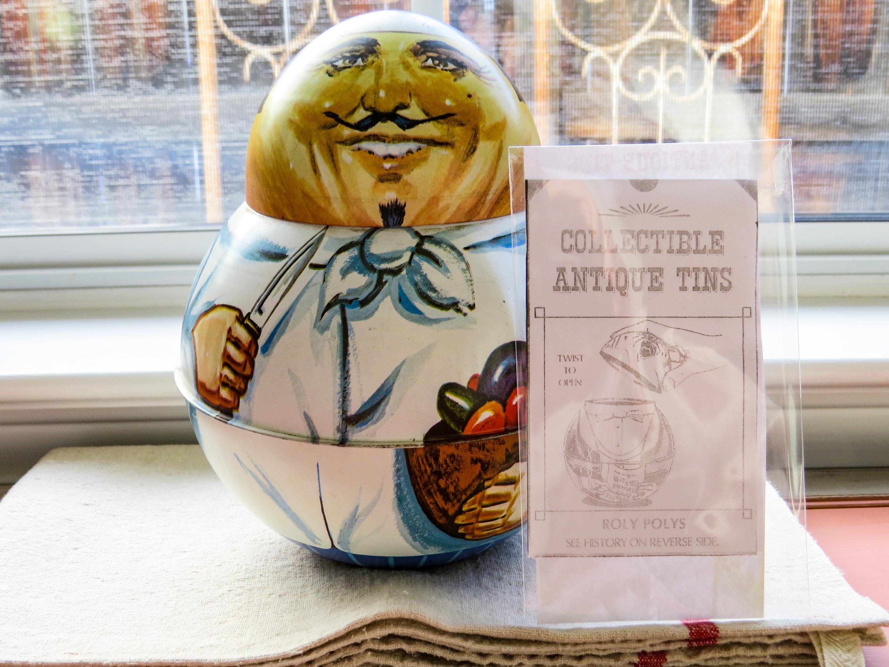 roly poly tobacco tins Vintage 1979 Roly Poly Tobacco Tin: Bristol Ware Chef Decor