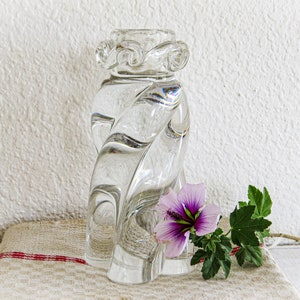Vintage Signed Baccarat Crystal Candle Holder,Aladin, Twisted Rope Design. Swirled glass leading to curlicues at top No damage. From France.