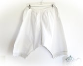 French Vintage Bloomers Underwear in White Cotton, Edwardian Knickers, LN Monogram, White Trim and Exquisite Seamstress Work, Hand Stitching