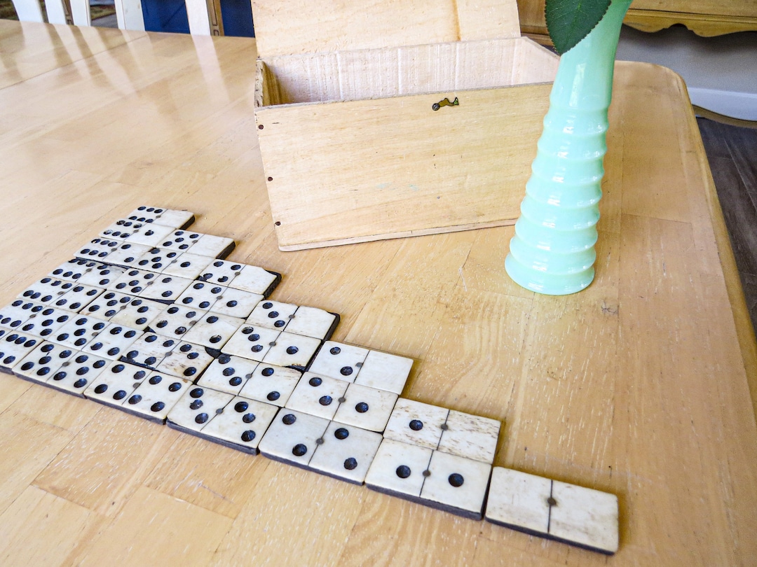 French Vintage Domino Set Complete Set With Wooden Box. From France