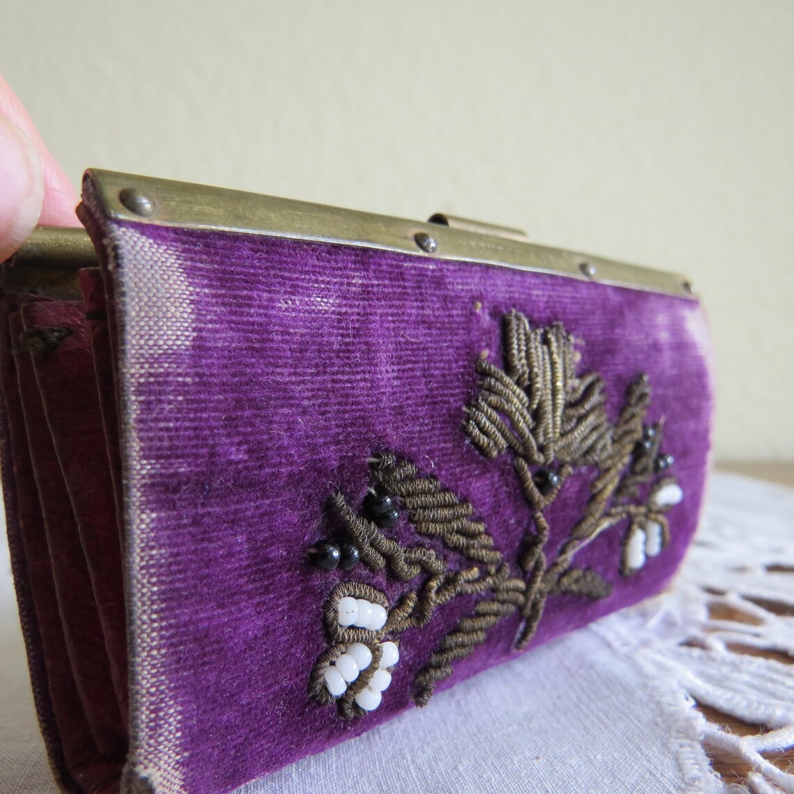 Antique French Coin Purse From France Made With Purple Velvet Etsy