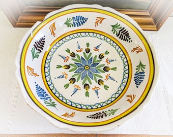 Antique French Faience Plate: Hand-Painted Floral Star Medallion
