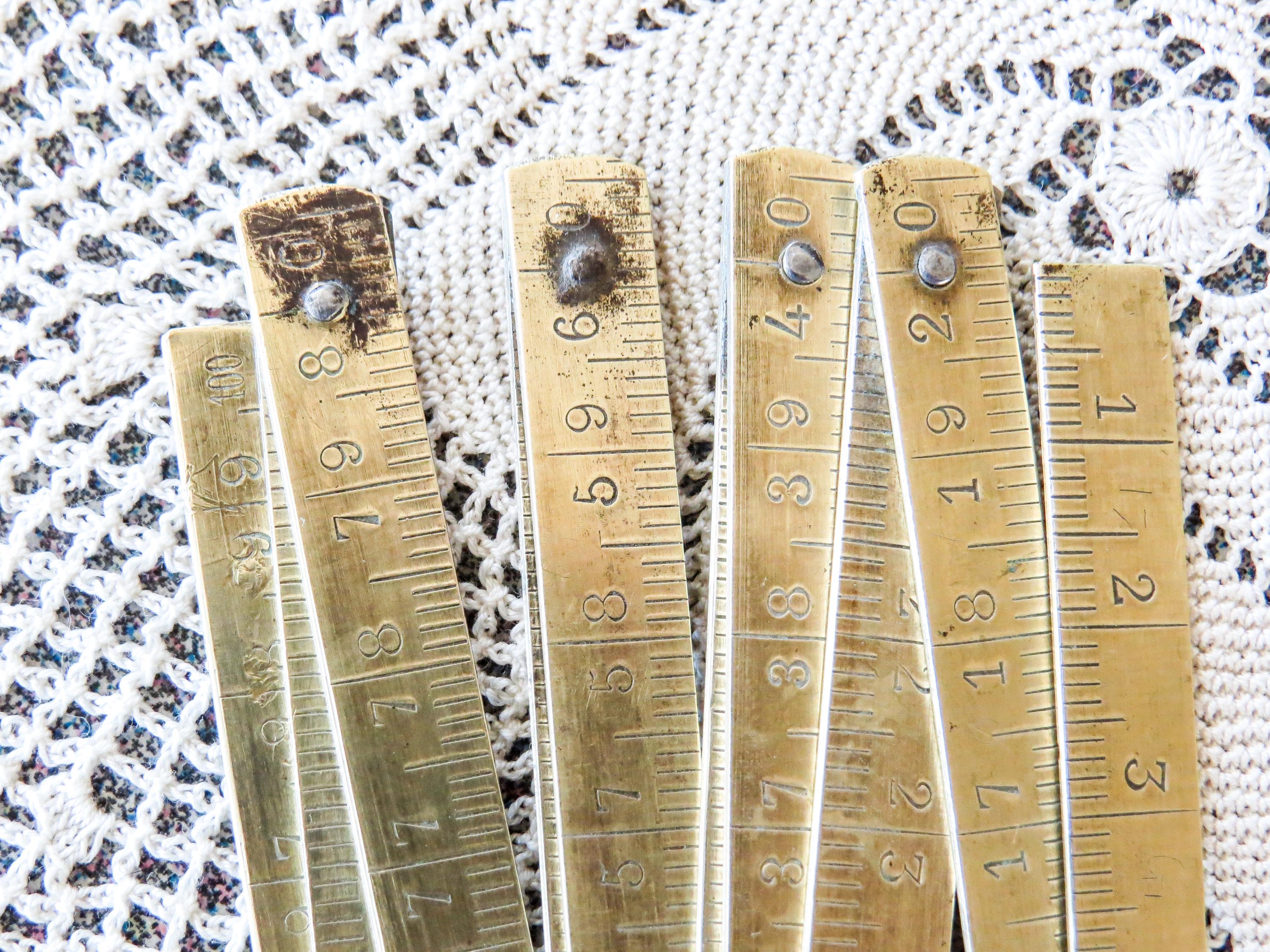 Fance Ruler Antique Folding Brass Metric Ruler From France. Carpenter Pocket ...