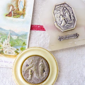 Vintage French Religious Items: Saint Bernadette Holy Card & Plaques