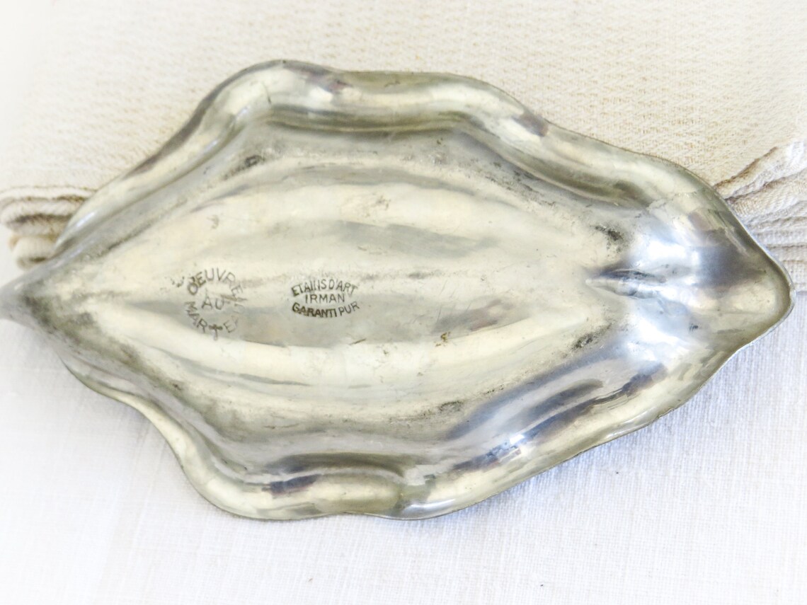 French Pewter Art Leaf Tray 1920's1950's Stamped Etsy