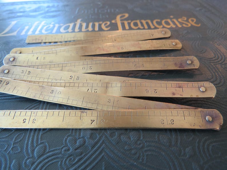 Fance Ruler Antique Folding Brass Metric Ruler From France. Carpenter Pocket ...