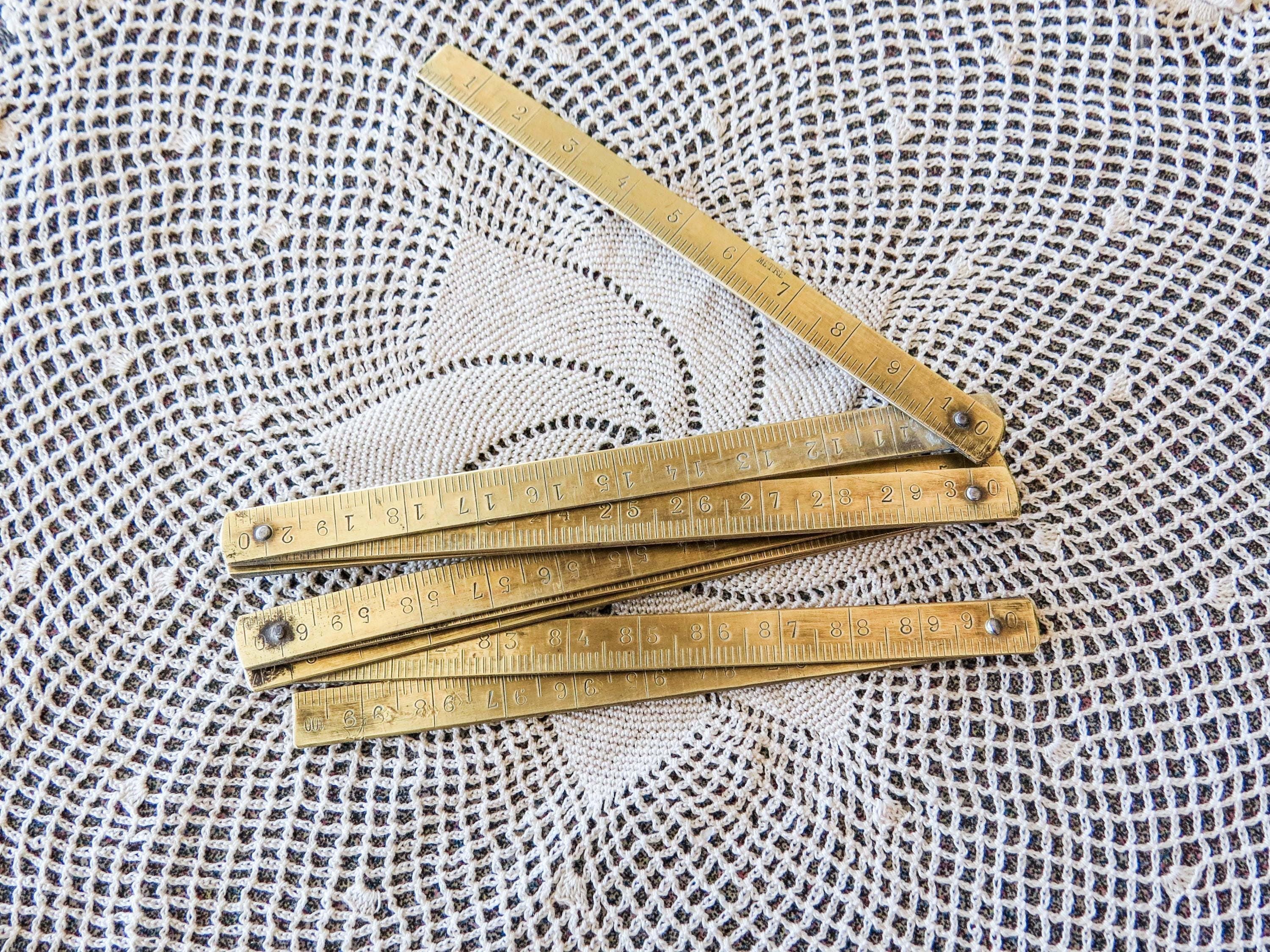 Fance Ruler Antique Folding Brass Metric Ruler From France. Carpenter Pocket ...