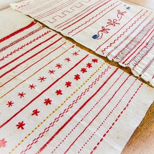 2 Antique French Red Work Samplers, From Alsace France, Abecedaire, Needlework, Embroidery, Red Cross Stitch Band Sampler Drawn Work Student