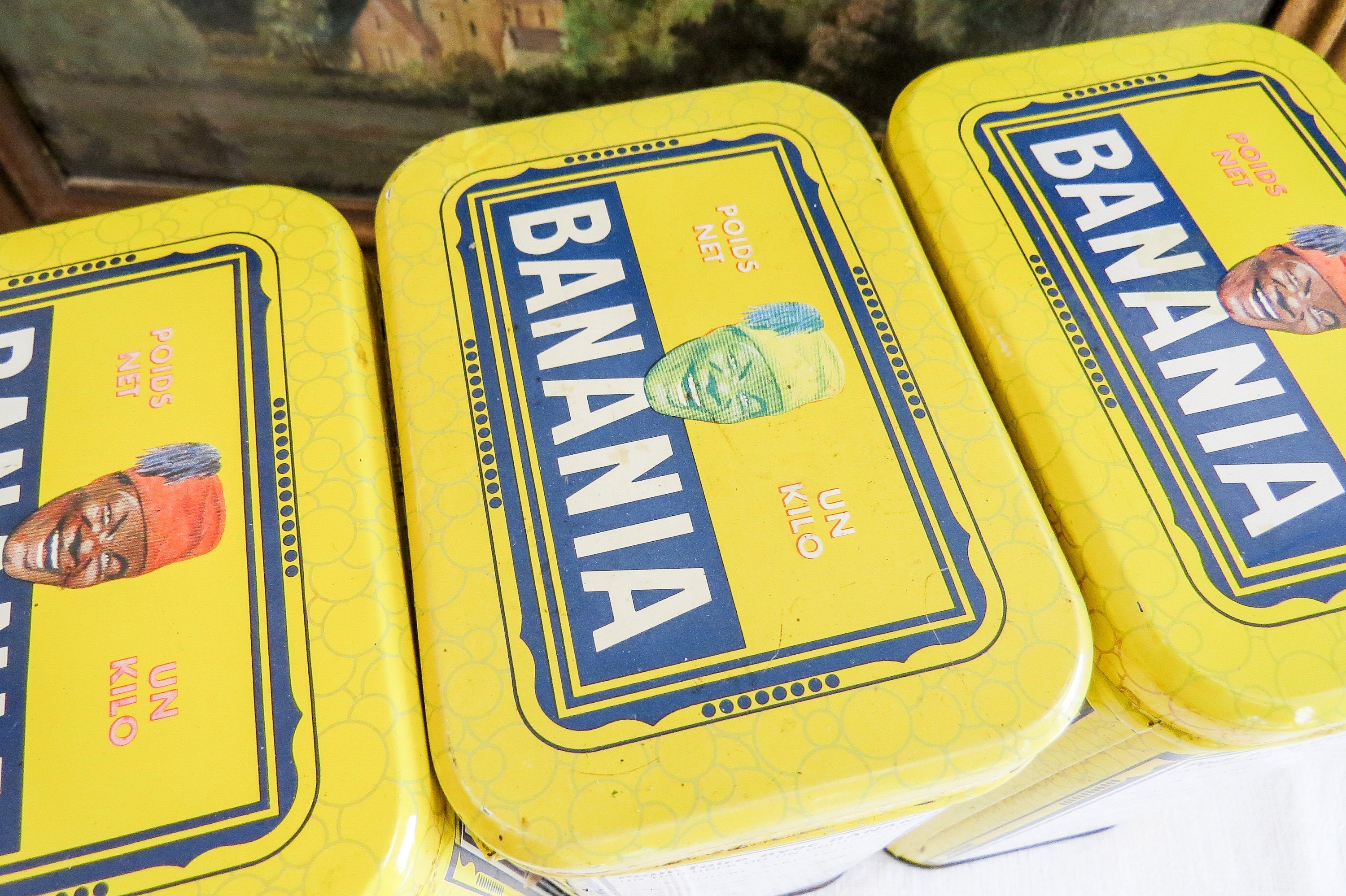 3 Vintage French Banania Tins Lithographed Tin Kitchen Canisters.matching  Set of 3 petit Déjeuner Familial épices-spices, Pâtes-pasta, Thé 