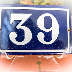 Vintage French Enamel Number 39, House or Apartment Address Number. Classic Navy Blue and White. From Beaune, France Enamelware Graniteware