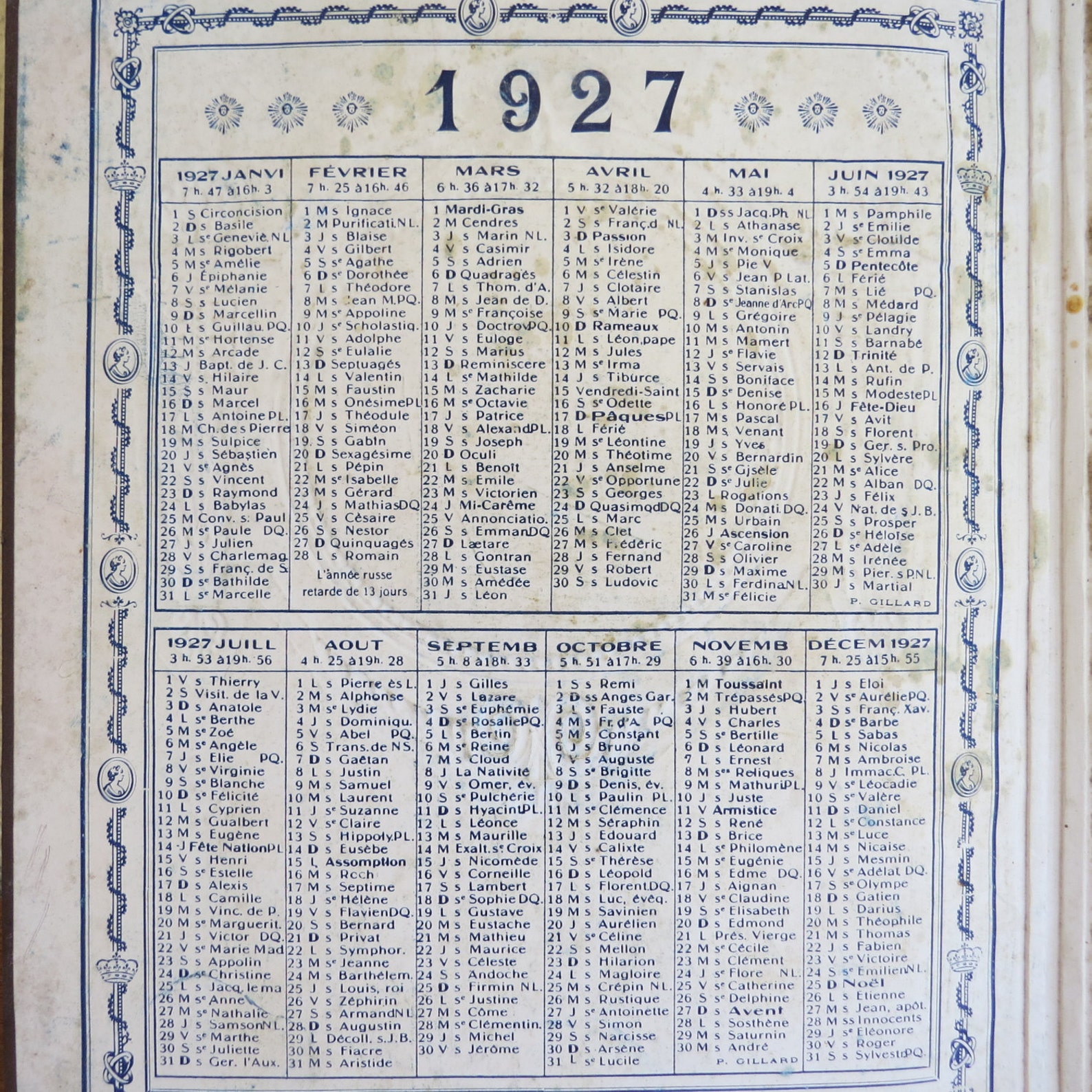 Antique French Calendar 1927 Advertising Art Deco Name Day Etsy