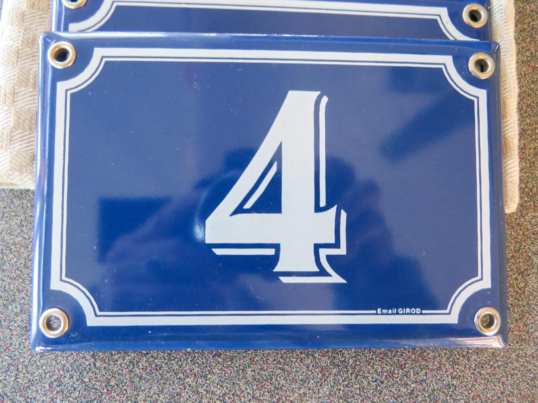 Vintage French Enamel House Number 4: Navy Blue Address Sign - Etsy
