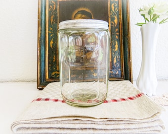 Antique Hoosier Jar, Tea Jar, Original Kitchen Storage Jar. Aluminum Lid. Tea Canister. Early 1900&#39;s Kitchen Collectible. Retro Kitchen.