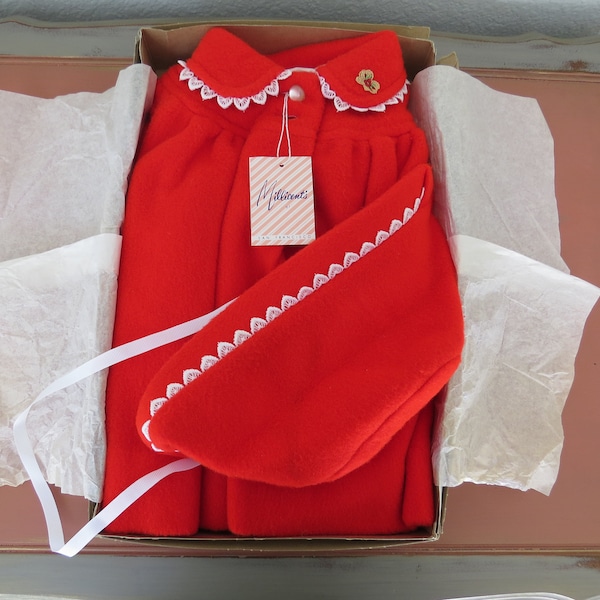 Vintage Millicents of San Francisco Baby Coat and Bonnet. Matching Set, NIB, New old merchandise. Never been worn. Bright red 12 months size