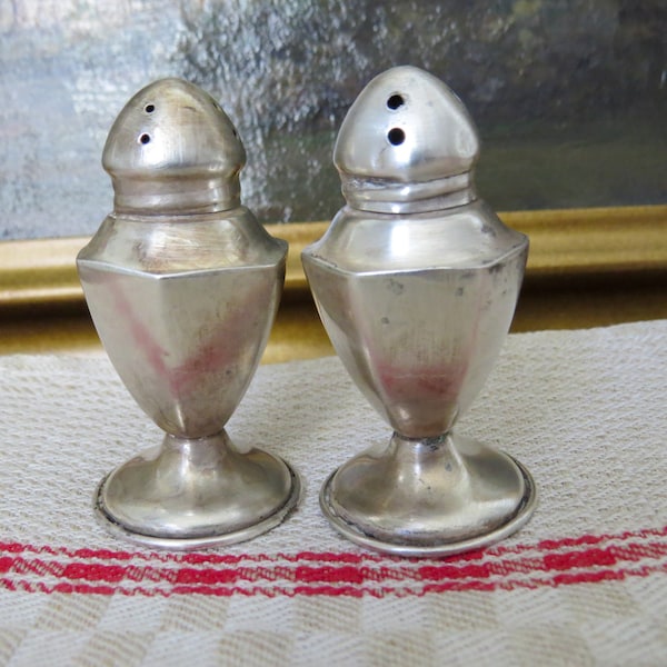 Antique Sterling Salt & Pepper Set with Lids. Matching, both marked "Sterling". Small, dainty shape. Victorian
