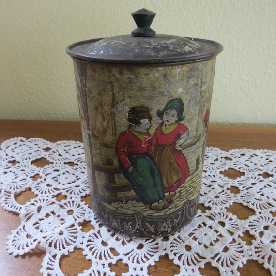 Vintage Macfarlane Lang Biscuit Tin: Dutch Children, Windmill