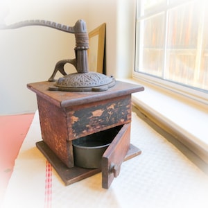 Antique Waddle&#39;s Coffee Grinder: Cast Iron & Wood, Patented 1888