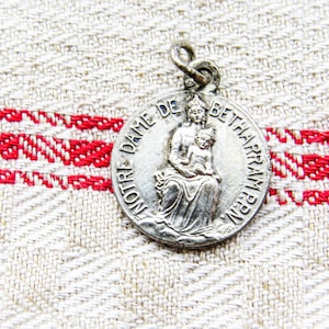 Antique French Notre Dame Medal: Silver Plated Marian Pilgrimage Charm