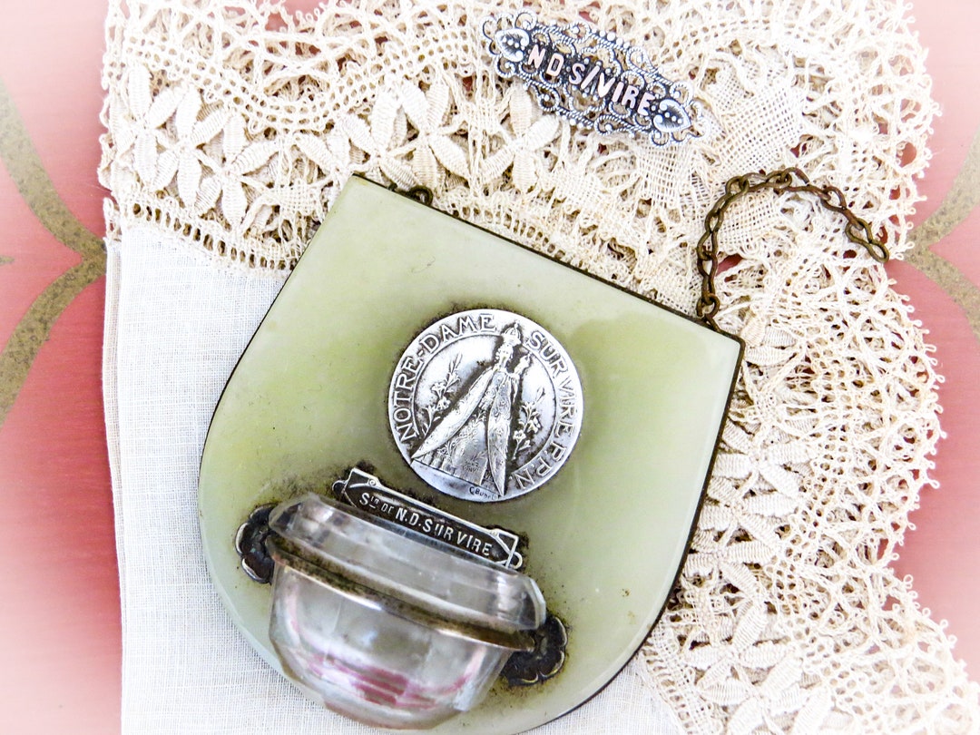 2 Antique French Religious Silver and Rose Gold Medal Notre Dame Sur ...