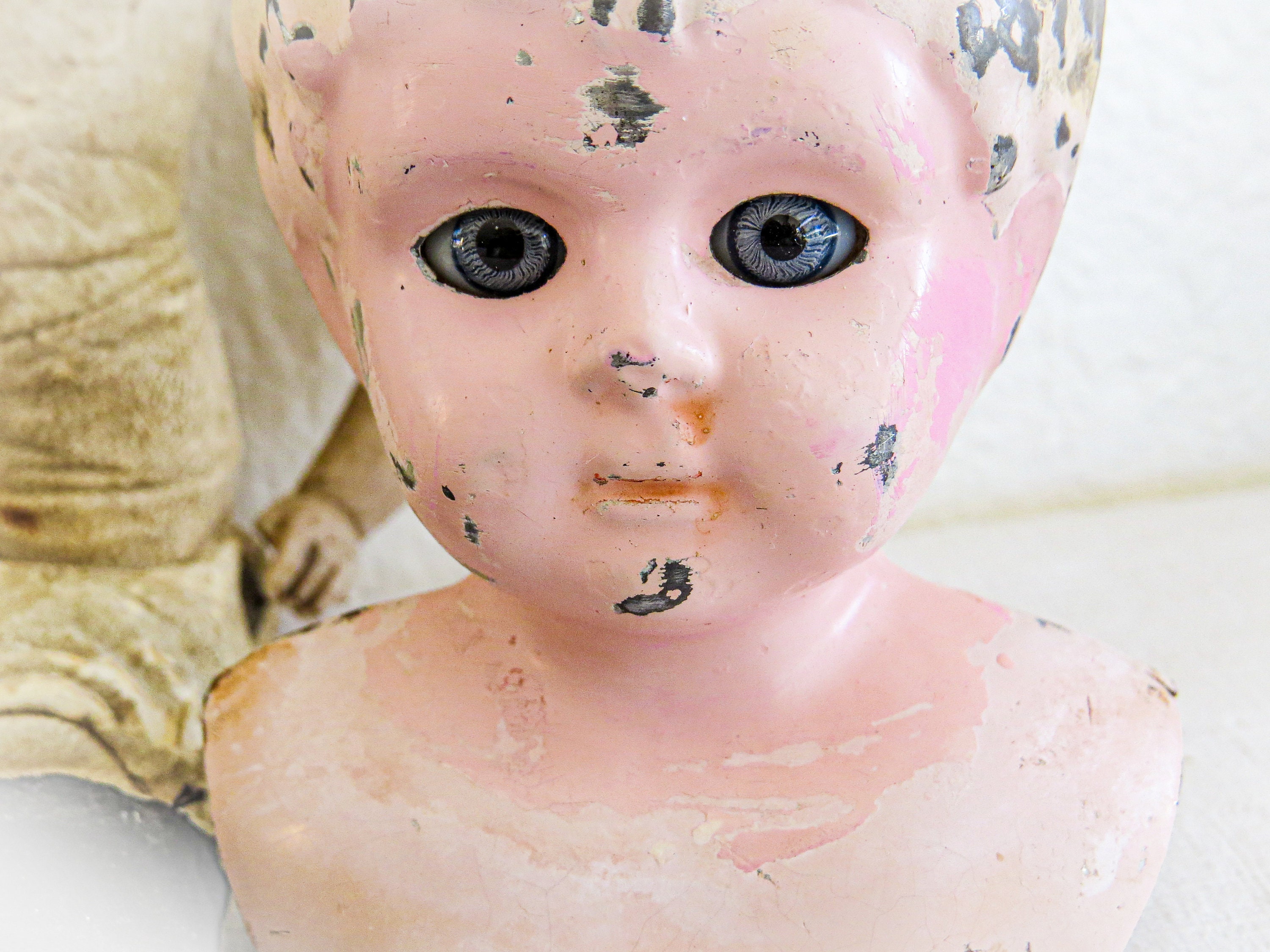 Antique Minerva Doll: Metal Head, Kid Leather Body, Marked Germany