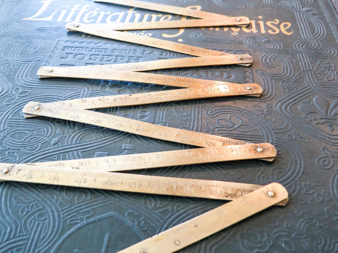 Fance Ruler Antique Folding Brass Metric Ruler From France. Carpenter Pocket ...