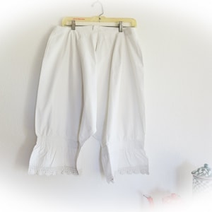French Vintage Bloomers Underwear in White Cotton, Edwardian Knickers, LN Monogram, White Trim and Exquisite Seamstress Work, Hand Stitching