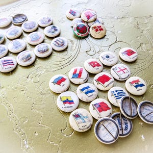 Sweet Caporal Cigarette Pins, Very Collectible, US States, Countries, Tobacciana, The American Tobacco Company Promotional Pin Set, 41 pins