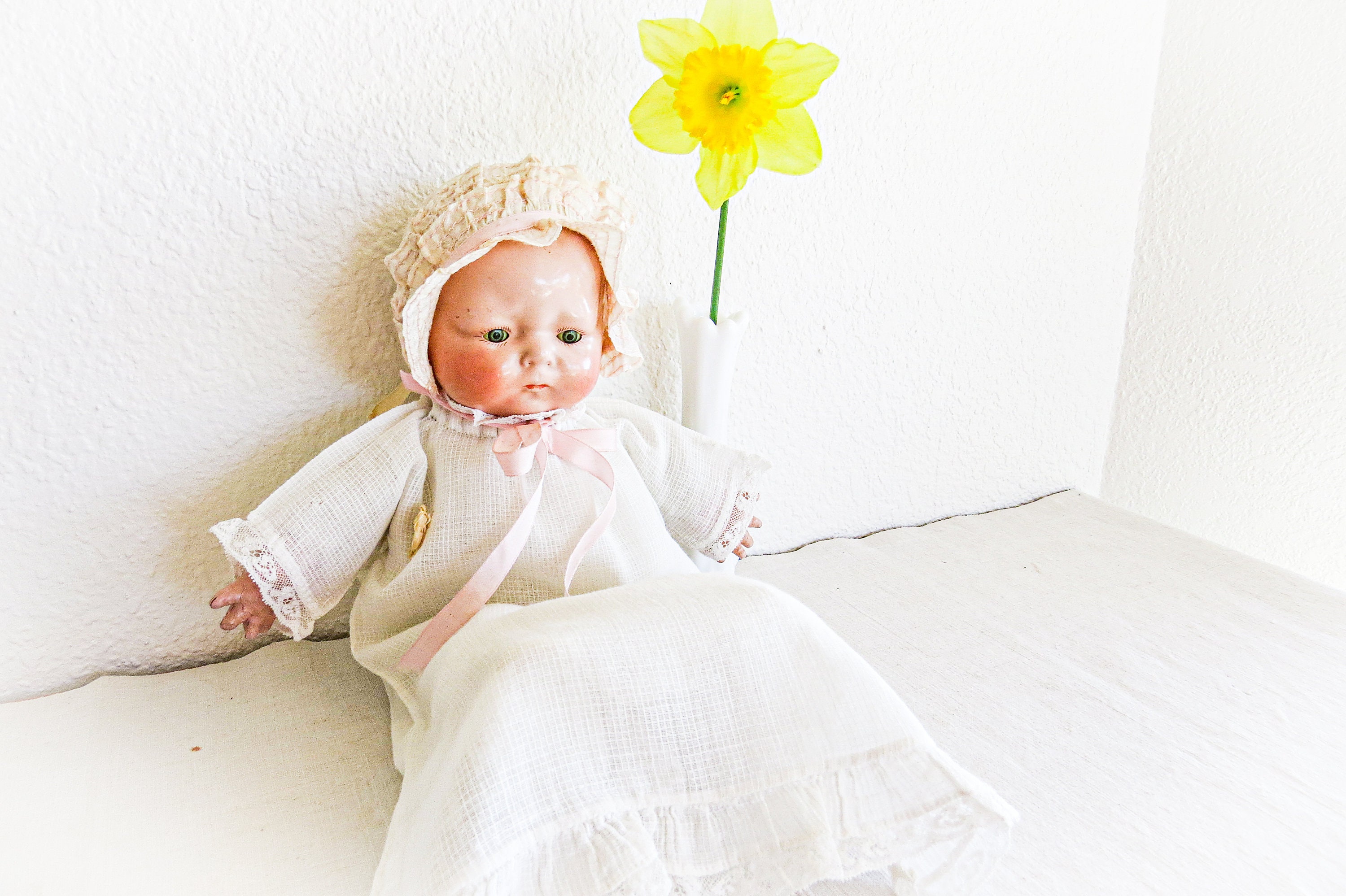 Antique 1924 Horsman Tynie Baby Doll: Composition Head, Original Costume