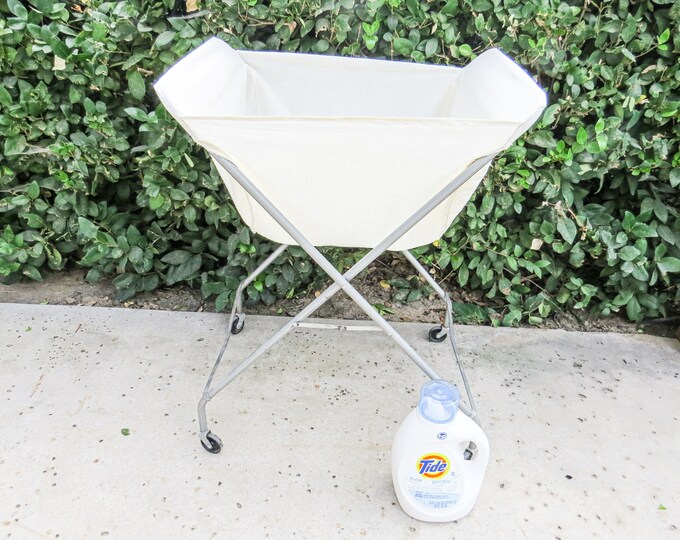 Vintage Rolling Laundry Cart, Lined Laundry Basket Excellent for Use in