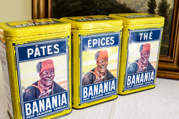 3 Vintage French Banania Tins Lithographed Tin Kitchen Canisters.matching  Set of 3 petit Déjeuner Familial épices-spices, Pâtes-pasta, Thé 