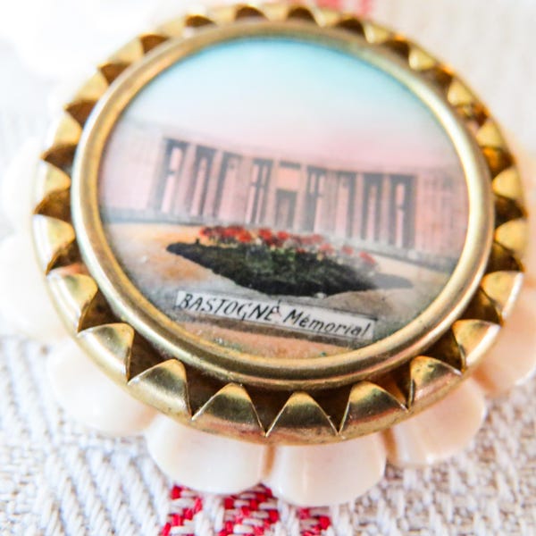 WWII Souvenir Bastogne Monument Brooch Pin from France. !920's Vintage Battle of the Bulge