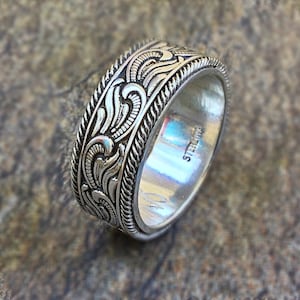 Paisley Silver on Silver Engagement Wedding Ring Art Deco Ring Western Ring Hippie jewelry Ring Rustic Wedding Band cowgirl cowboy ring
