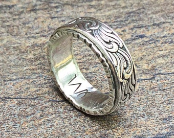 Paisley Western Silver Ring Rustic Sterling Silver Engagement Wedding Ring Boho Hippie jewelry Ring Rustic Wedding Band cowgirl cowboy ring