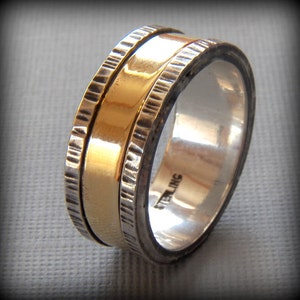 Rustic Sterling Silver Brass Mens Wedding Band: Handmade Artisan Ring