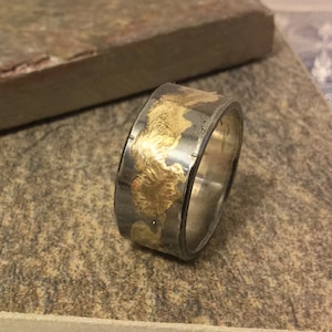 Viking Jewelry Ring Sterling Silver Gold Wedding band melted gold on sterling silver Men Women wedding ring Rustic Ring Renaissance Ring