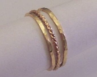 Stacking Ring Set of Three 14 Karat Gold Filled Dainty Rings Twist Ring Minimalist Ring Set