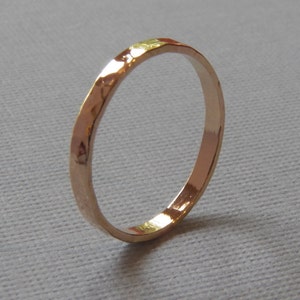 14 Karat Yellow or Pink Gold 2mm wide Solid Skinny wedding ring or stacker hammered sparkly finish
