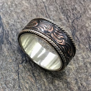 Paisley Silver Copper Engagement Wedding Ring Art Deco Ring Western Ring Hippie jewelry Ring Rustic Wedding Band cowgirl cowboy ring