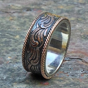 Western Ring Silver Copper 14K Rose Gold Filled Engagement Wedding Ring Hippie jewelry Ring Rustic Wedding Band cowgirl cowboy ring