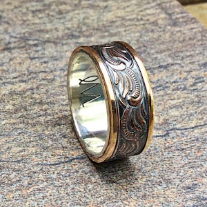 Paisley Silver Copper 14K Rose Gold Filled Engagement Wedding Ring Western Ring Hippie jewelry Ring Rustic Wedding Band cowgirl cowboy ring