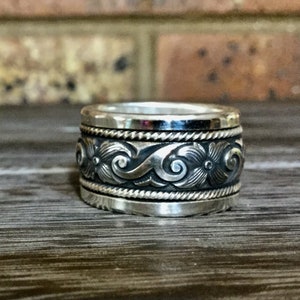 Sterling Silver Cowgirl Cowboy Western Wedding Ring Wide Ring - Etsy