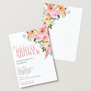 Watercolor Flowers Bridal Shower Invitation | Digital Template | Editable File | Instant Download | Edit with Canva