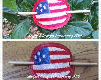 USA Flag Hair Barrett Vinyl or Leather Hair Slides, In the Hoop Hair Slides, In the Hoop Barrettes, 4x4 hoop, Embroidery Design
