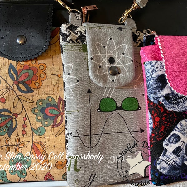 BUNDLE - The Slim Sassy Cell Phone Bag - In the Hoop Zipper Bags  - Lined 3 Sizes - Crossbody Bag Embroidery