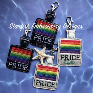 Rainbow Pride Snaptab Key Fob Embroidery Design (Word PRIDE included but no other text or fonts are included.)