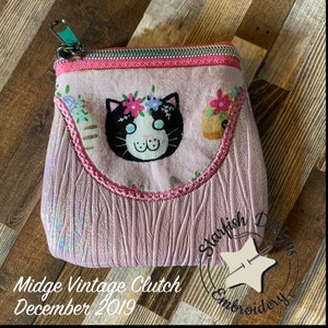 Midge Vintage Clutch Münze Reißverschluss Beutel - In den Hoop Reißverschluss Taschen - voll gefüttert - keine rohe Kanten - 4x4 Stickerei Design