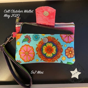 ÚNICAMENTE 5x7 - Cartera de mano para celular con 3 ranuras para tarjetas de crédito - Carteras y bolsos con cierre de cremallera In the Hoop - Bolso cruzado forrado de 5x7 con bordado