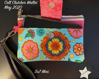 NUR 5x7 - Cell Clutcher Brieftasche mit Kreditkartenfächern - In the Hoop Reißverschlusstaschen und Brieftaschen - Gefütterte 5x7 Crossbody Bag Embroidery