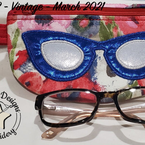 Dazzle 2 Vintage Cat Eye Version - In the Hoop Eyeglass or Sunglass Case - 5x7 and 6x10 Hoop Sizes Embroidery Design - Digital Download