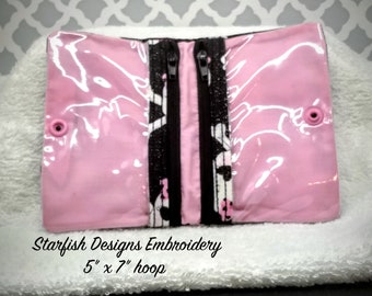 In the Hoop Double Pocket Zipper Case for Vinyl or Fabric - Clear Pockets -  5x7